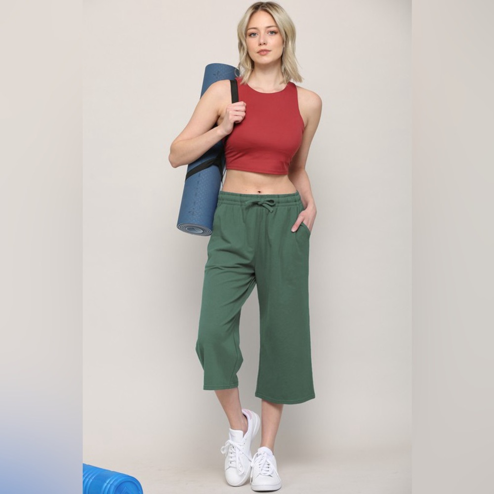 Wide Leg Capri Pants in Sea Pine Green - Picture 2 of 10
